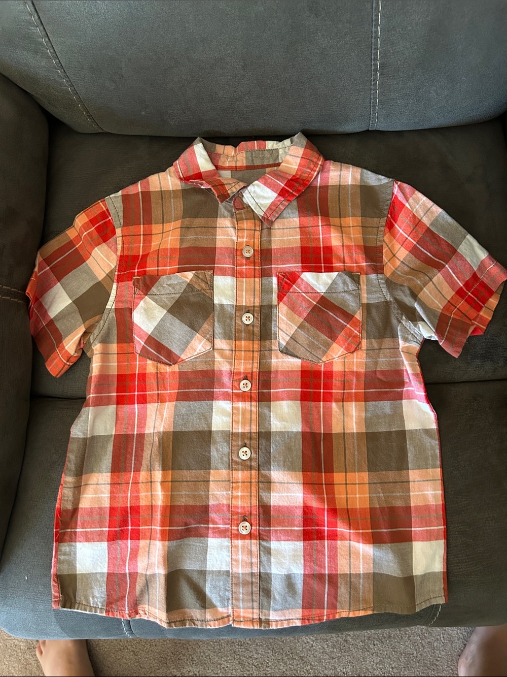 Cherokee Orange and Tan Plaid Short-Sleeve Button-Down